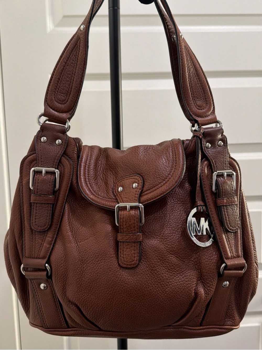 Michael Kors Large Brown Pebbled Leather Hobo Shoulder Bag